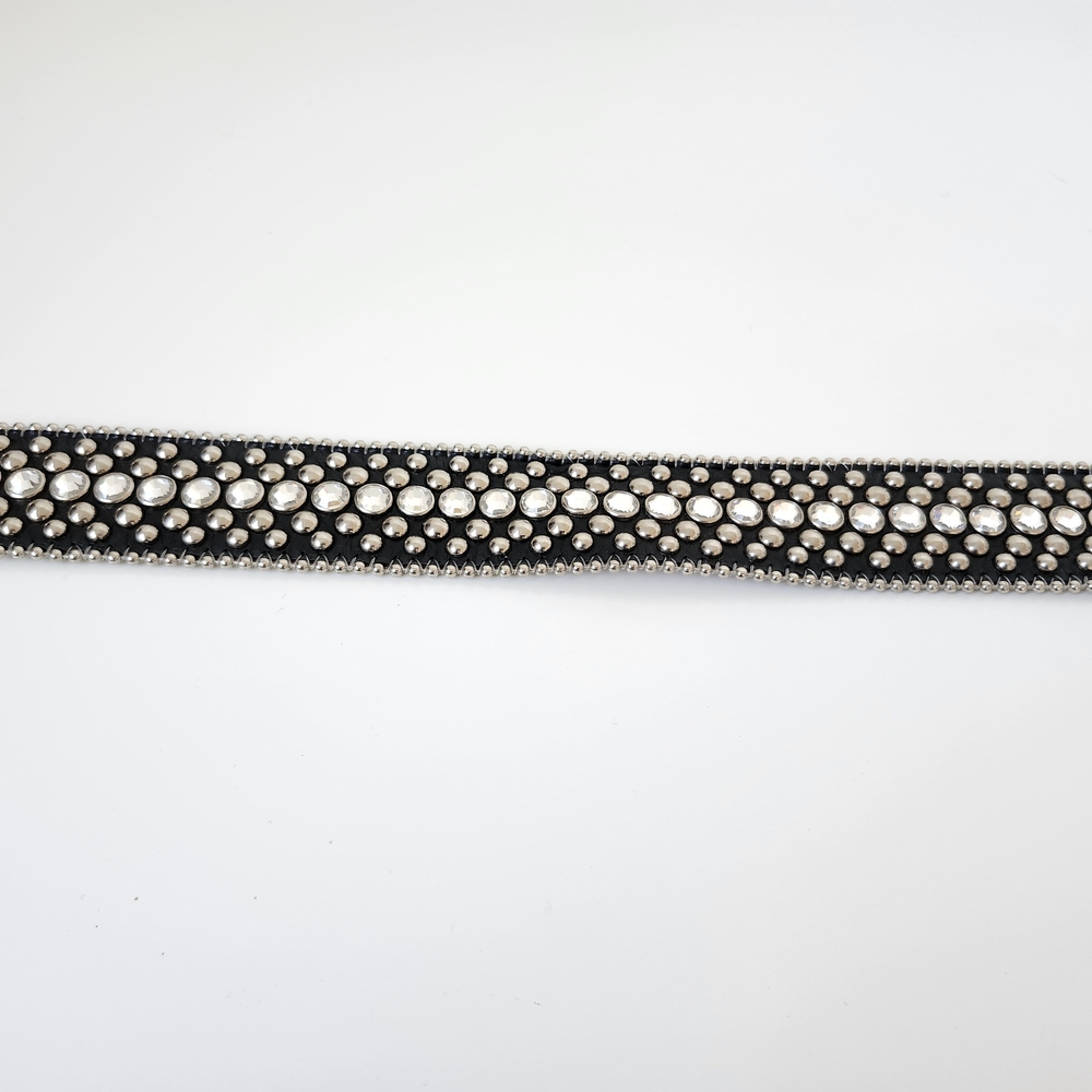 LEAVING POSH FINAL CLEARANCE B.B. Simon Black and Silver Crystal Studded Belt - Picture 6 of 14